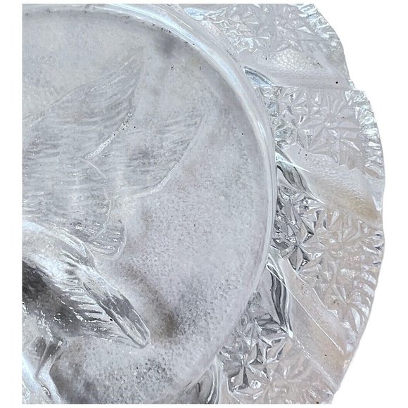 Imperial Clear Glass Ashtray Flying Mallard Duck Round Etched 7.5 Inch Vintage - Picture 4 of 6